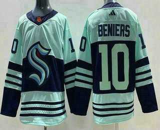 Men%27s Seattle Kraken #10 Matthew Beniers Light Green 2022 Reverse Retro Authentic Jersey->seattle kraken->NHL Jersey